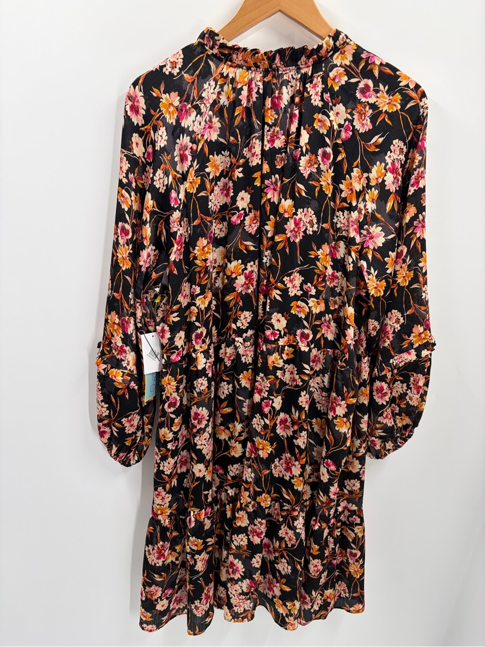 NWT CeCe Rich Black Floral Tiered Chiffon Mini Dress Plus Size 2X - Picture 3 of 8